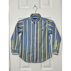 Ralph Lauren Long Sleeve Button Down Shirt Vertical‎ Striped Boys 6 Blue Yellow